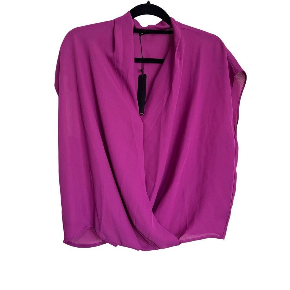 Revolve Krisa Top Womens Small Purple Faux Wrap Surplice Short Sleeve Pullover